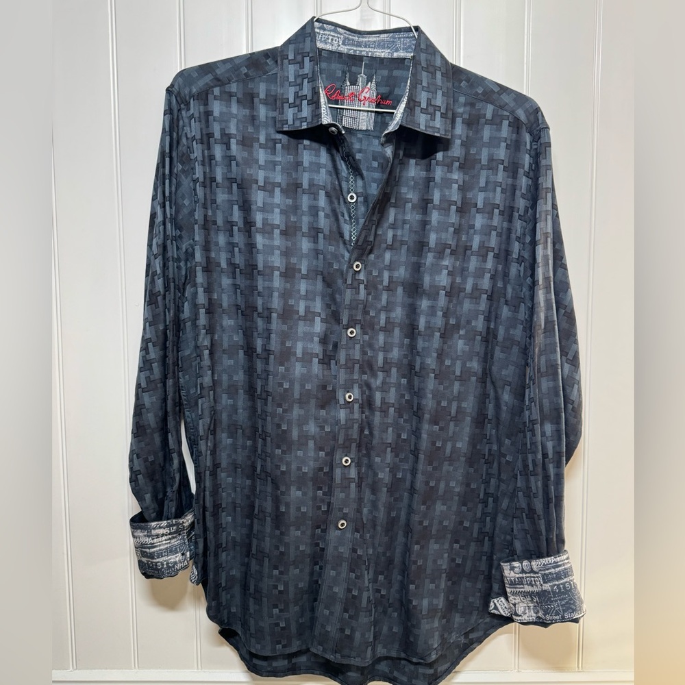 Robert Graham Super Soft Black Patterned Button-D… - image 1